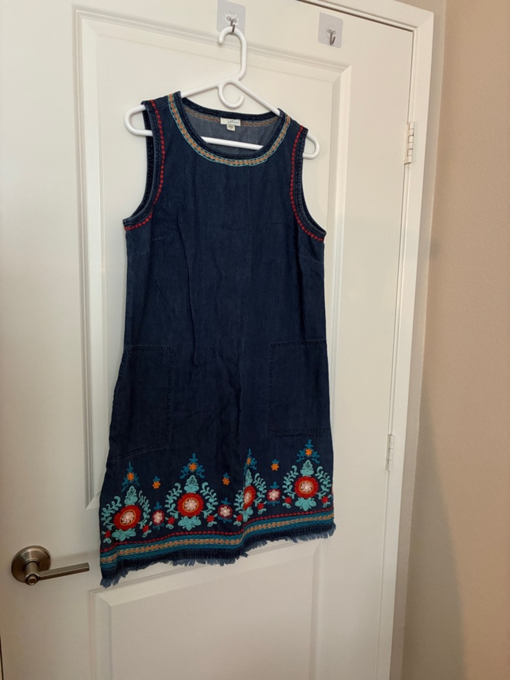 J. Jill Navy Sleeveless Embroidered Denim Mini Dress